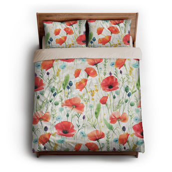 Watercolor Poppies queen - microfiber - Natural Backing