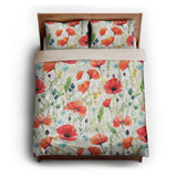 Watercolor Poppies queen - microfiber - Natural Backing