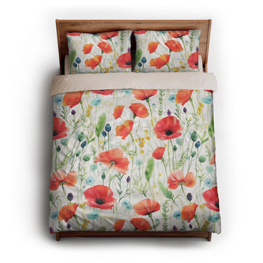 Watercolor Poppies queen - microfiber - Natural Backing