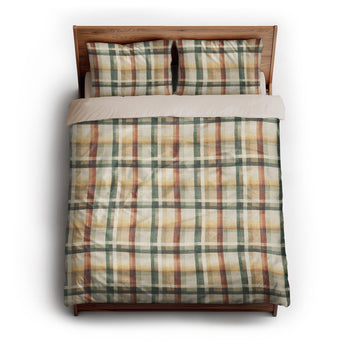 Madras Plaid Taupe Green queen - microfiber - Natural Backing