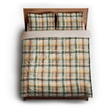 Madras Plaid Taupe Green queen - microfiber - Natural Backing