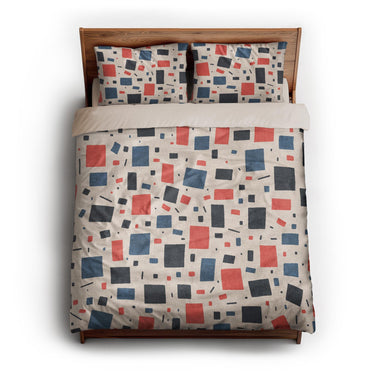 Geometric Confetti Blue & Red queen - microfiber - Natural Backing