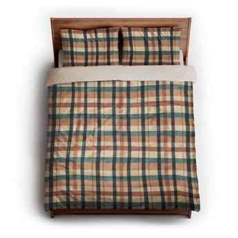 Brenton Plaid Taupe Teal queen - microfiber - Natural Backing
