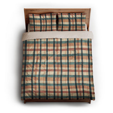 Brenton Plaid Taupe Teal queen - microfiber - Natural Backing