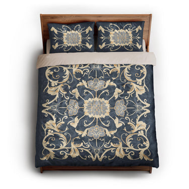 Belinda Navy & Ivory queen - microfiber - Natural Backing