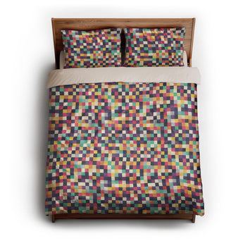 Pixel Mosaic Multicolor Midtone queen - microfiber - Natural Backing