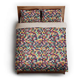 Pixel Mosaic Multicolor Midtone queen - microfiber - Natural Backing