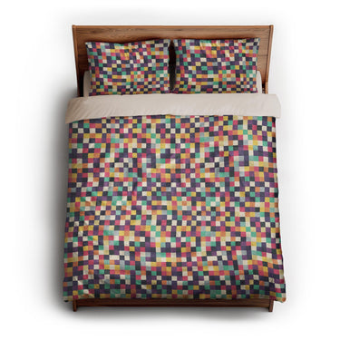 Pixel Mosaic Multicolor Midtone queen - microfiber - Natural Backing
