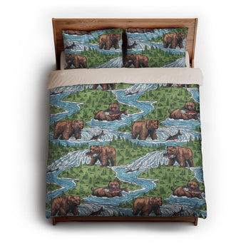 Bears Catching Salmon queen - microfiber - Natural Backing