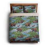 Bears Catching Salmon queen - microfiber - Natural Backing