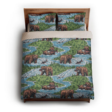 Bears Catching Salmon queen - microfiber - Natural Backing