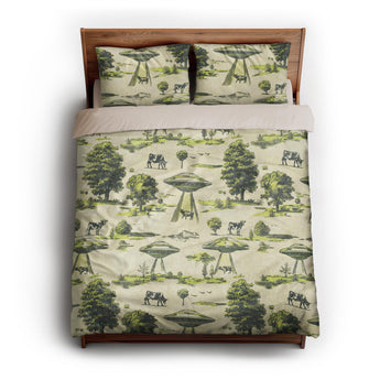 UFO Cow Abduction Toile queen - microfiber - Natural Backing
