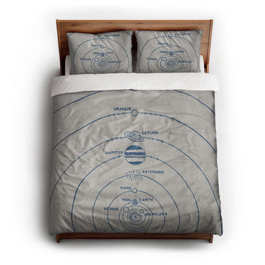 Solar System Blue & Ivory queen - cotton - White Backing
