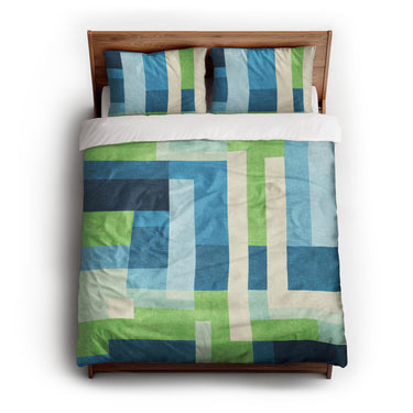 Henry Blue & Green queen - cotton - White Backing