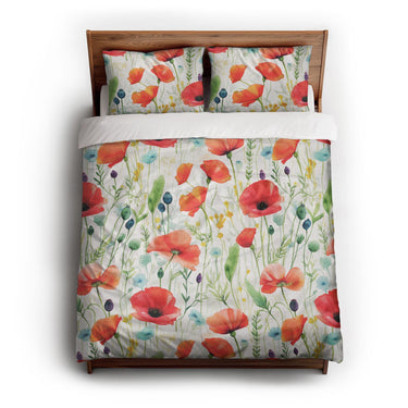 Watercolor Poppies queen - cotton - White Backing