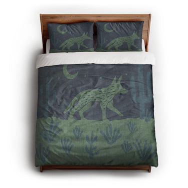 Desert Coyote Midnight Blue & Sage Green queen - cotton - White Backing
