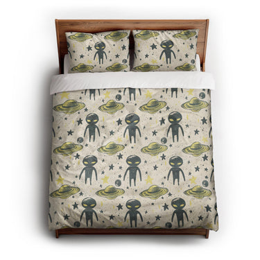 Space Aliens queen - cotton - White Backing