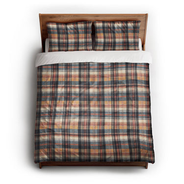 MacPherson Plaid Navy & Gold queen - cotton - White Backing