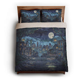 8 Bit Uptown Twilight Skyline queen - cotton - White Backing