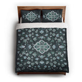 Fenwick Navy & Green queen - cotton - White Backing