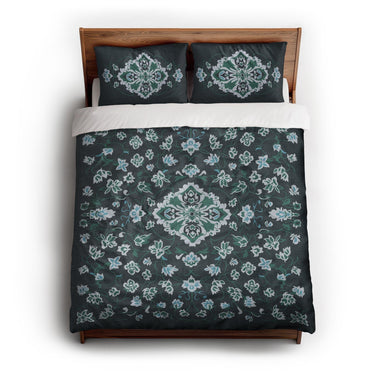 Fenwick Navy & Green queen - cotton - White Backing