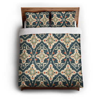 Merrin Blue & Ivory queen - cotton - White Backing