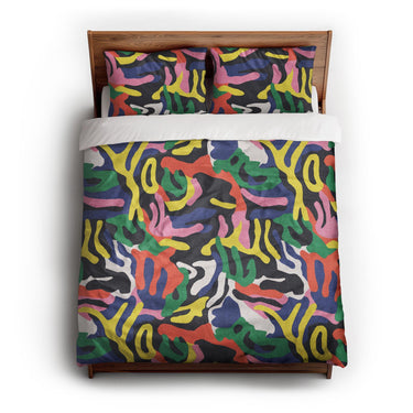 Umberto Black Multicolor queen - cotton - White Backing