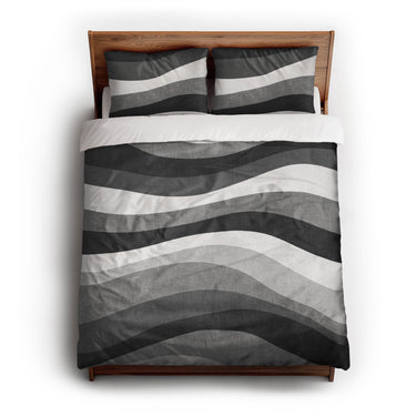 Sinuous Grey Monochrome queen - cotton - White Backing