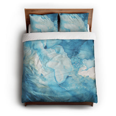 Zephyr Watercolor Azure Blue queen - cotton - White Backing