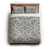 Floranna Ivory & Blue queen - cotton - White Backing