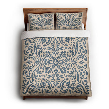 Floranna Ivory & Blue queen - cotton - White Backing