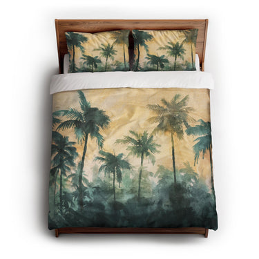 Sunset Palms Green & Orange queen - cotton - White Backing