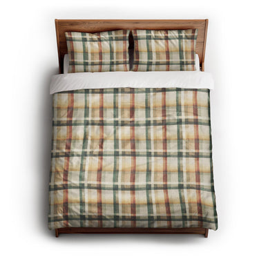 Madras Plaid Taupe Green queen - cotton - White Backing