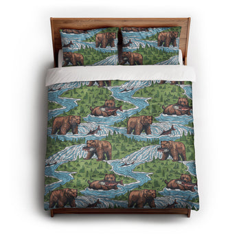 Bears Catching Salmon Duvet Cover