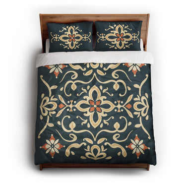 Vanessa Blue & Gold queen - cotton - White Backing