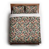 Pixel Mosaic Multicolor Earthtone queen - cotton - White Backing