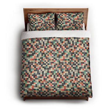 Pixel Mosaic Multicolor Earthtone queen - cotton - White Backing
