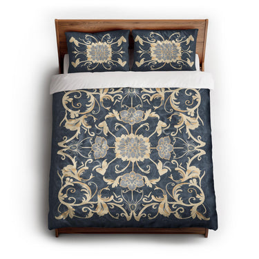 Belinda Navy & Ivory queen - cotton - White Backing
