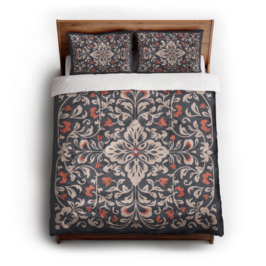Annette Navy & Orange queen - cotton - White Backing