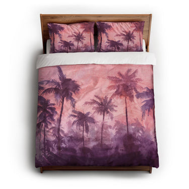 Sunset Palms Pink & Purple queen - cotton - White Backing