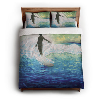 Hawaii Surfer By Charles Bartlett Duvet Cover