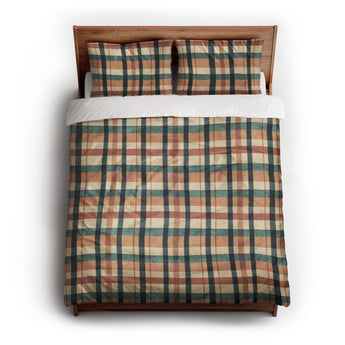 Brenton Plaid Taupe Teal Duvet Cover