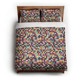 Pixel Mosaic Multicolor Midtone queen - cotton - White Backing