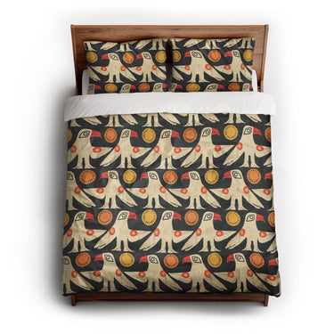 Tribal Birds Black queen - cotton - White Backing