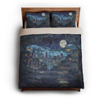 8 Bit Uptown Twilight Skyline Duvet Cover