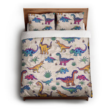 Doodle Dinos queen - cotton - White Backing