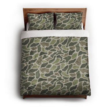 Duck Camo Green queen - cotton - White Backing