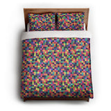 Pixel Mosaic Multicolor Vibrant queen - cotton - White Backing