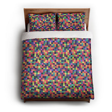 Pixel Mosaic Multicolor Vibrant queen - cotton - White Backing