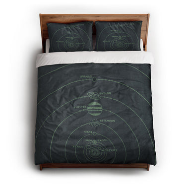 Solar System Navy & Mint queen - cotton - White Backing